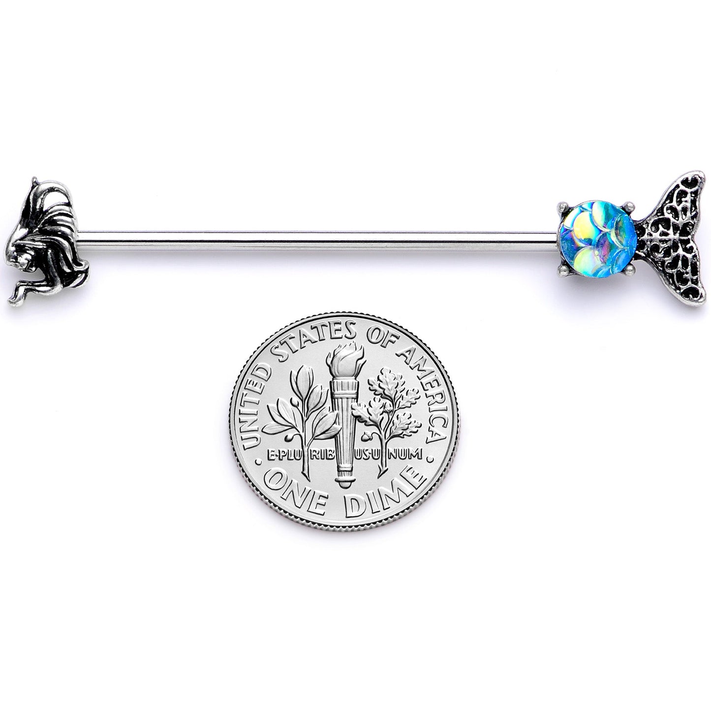 14 Gauge Blue Mermaid Scale Tail Industrial Barbell 38mm