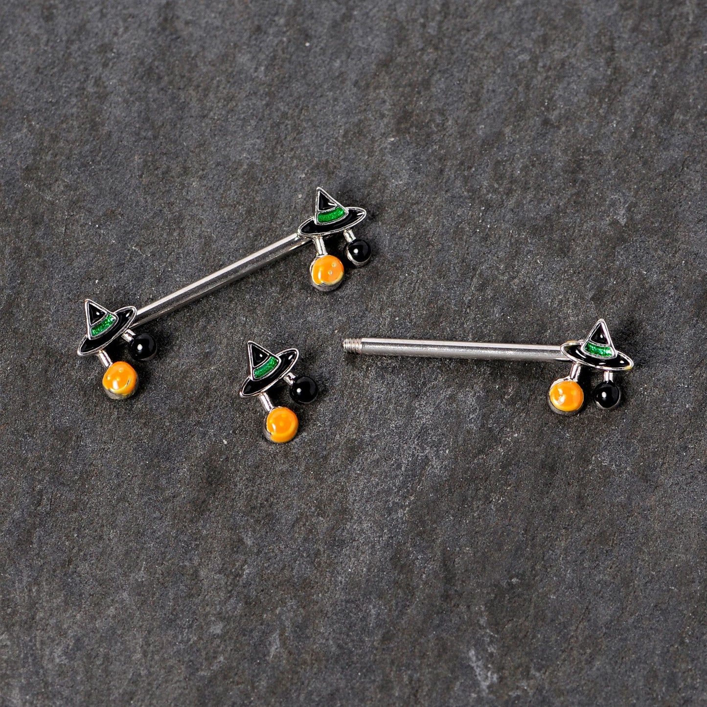 14 Gauge 5/8 Trick or Treat Witch Hat Halloween Nipple Ring Set