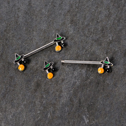 14 Gauge 5/8 Trick or Treat Witch Hat Halloween Nipple Ring Set