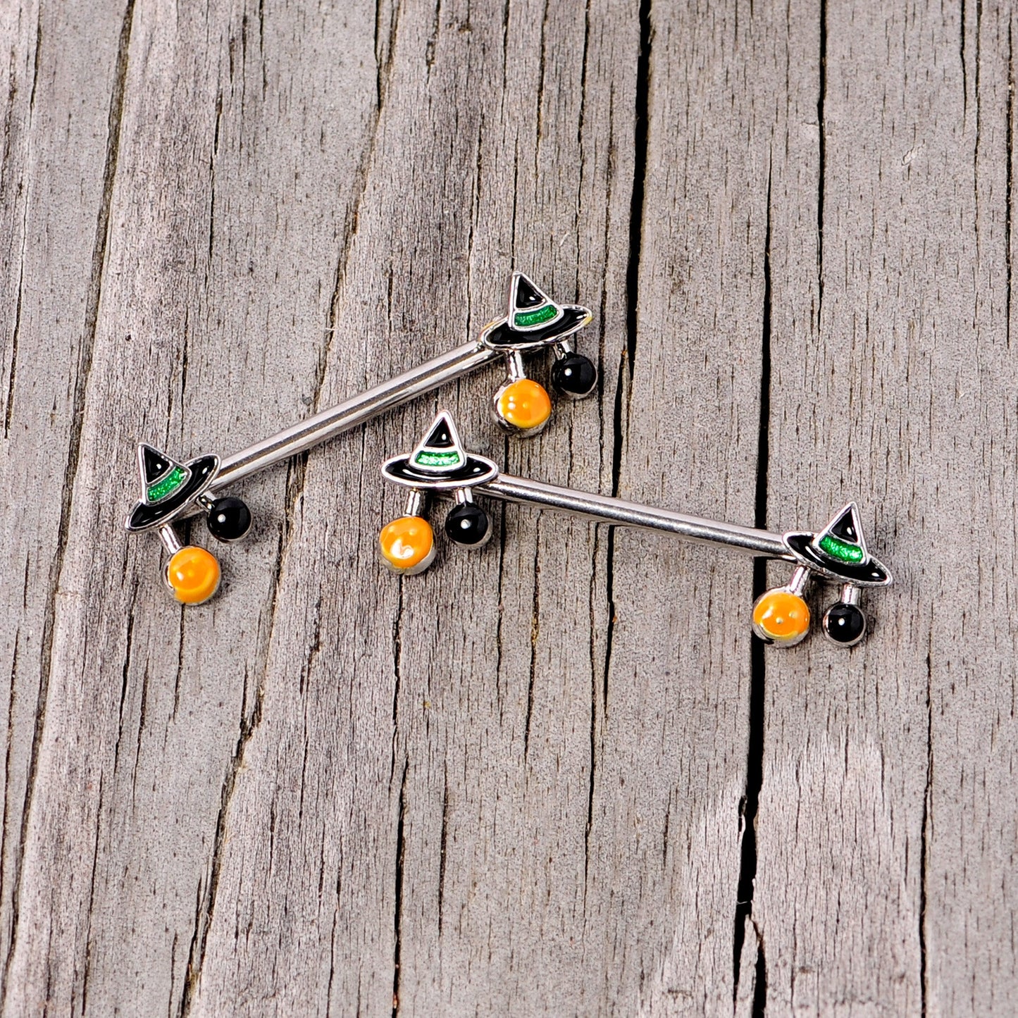 14 Gauge 5/8 Trick or Treat Witch Hat Halloween Nipple Ring Set