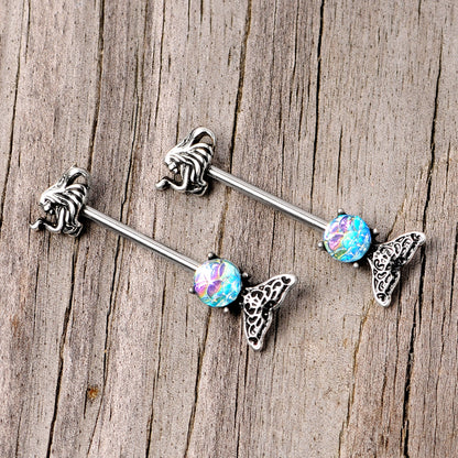 14 Gauge 5/8 Blue Mermaid Scale Tail Barbell Nipple Ring Set