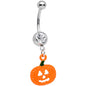 Clear Gem Orange Pumpkin Jack O Lantern Halloween Dangle Belly Ring