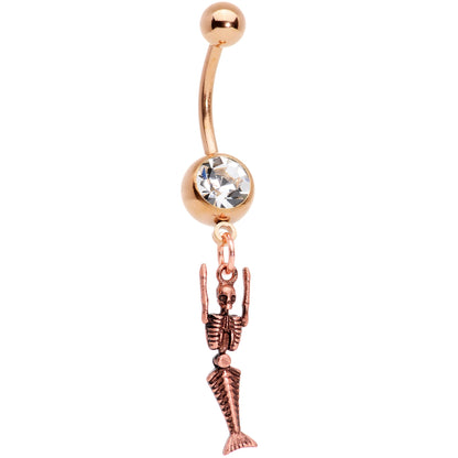 Clear Gem Rose Gold Tone Mermaid Skeleton Halloween Dangle Belly Ring