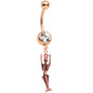Clear Gem Rose Gold Tone Mermaid Skeleton Halloween Dangle Belly Ring