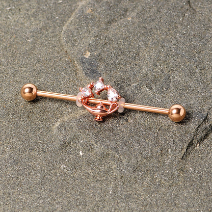 14 Gauge Clear CZ Gem Rose Gold Hue Genie Lamp Industrial Barbell 38mm