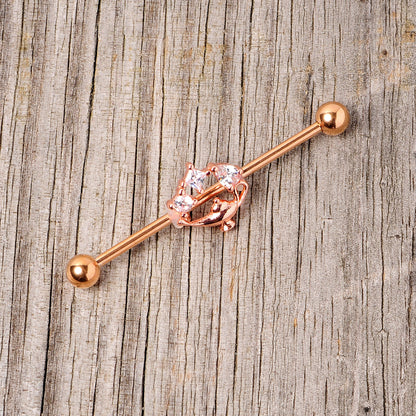 14 Gauge Clear CZ Gem Rose Gold Hue Genie Lamp Industrial Barbell 38mm