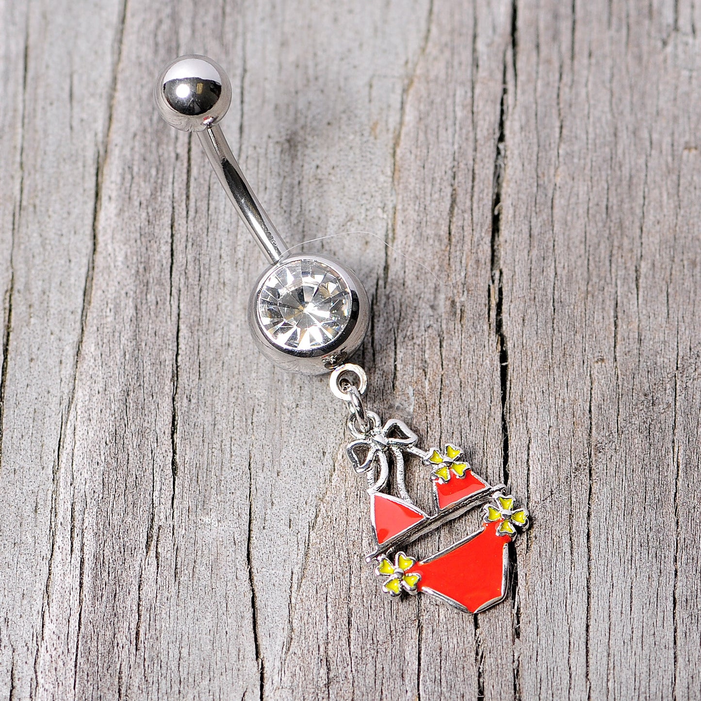 Clear Gem Red Itty Bitty Bikini Dangle Belly Ring