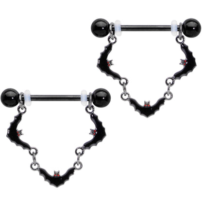 14 Gauge 9/16 Black Vampire Bat Halloween Dangle Nipple Ring Set