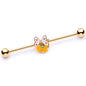 14 Gauge Green Gem Gold Tone Butterfly Flower Industrial Barbell 38mm