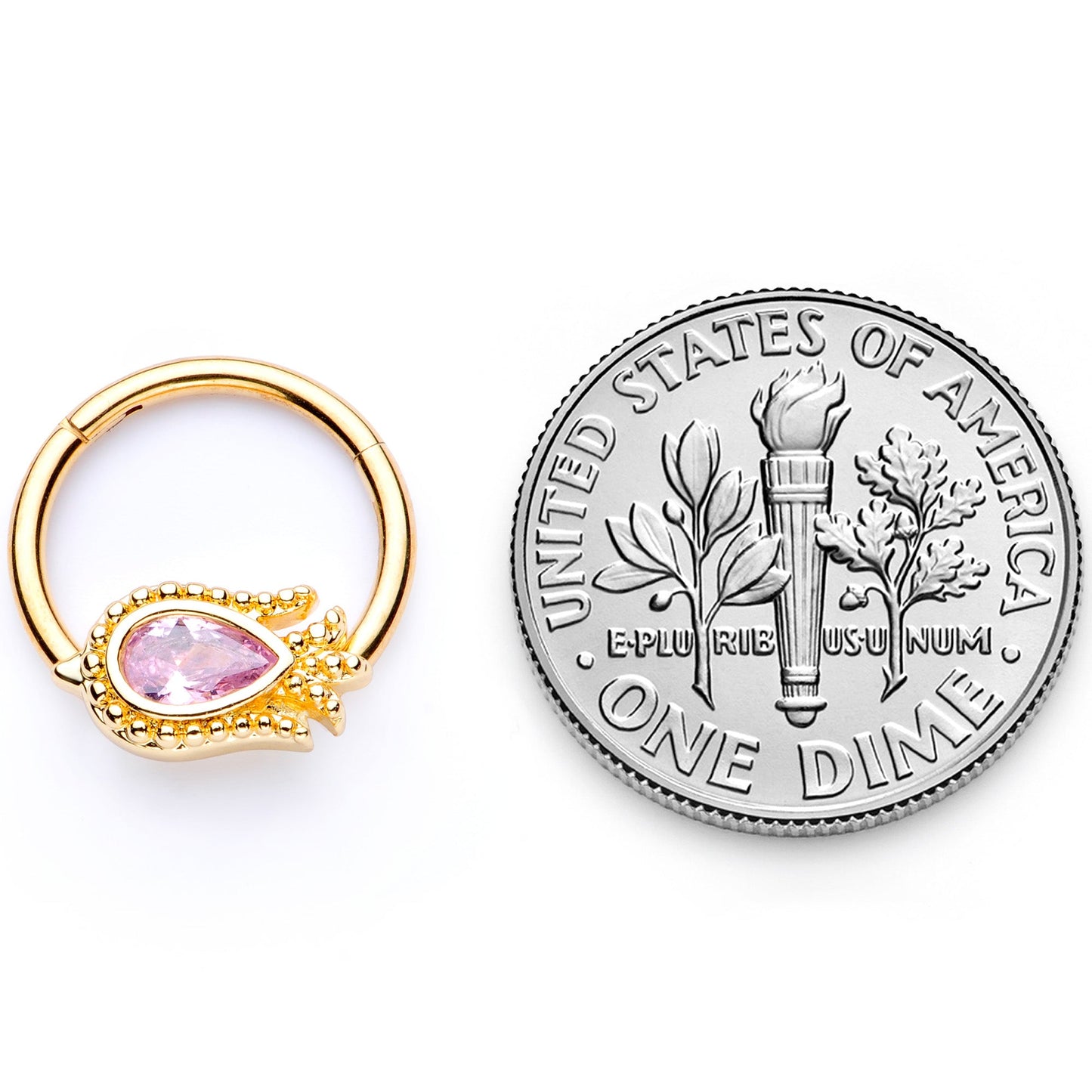 16 Gauge 3/8 Pink Gem Gold Tone Tulip Flower Hinged Segment Ring
