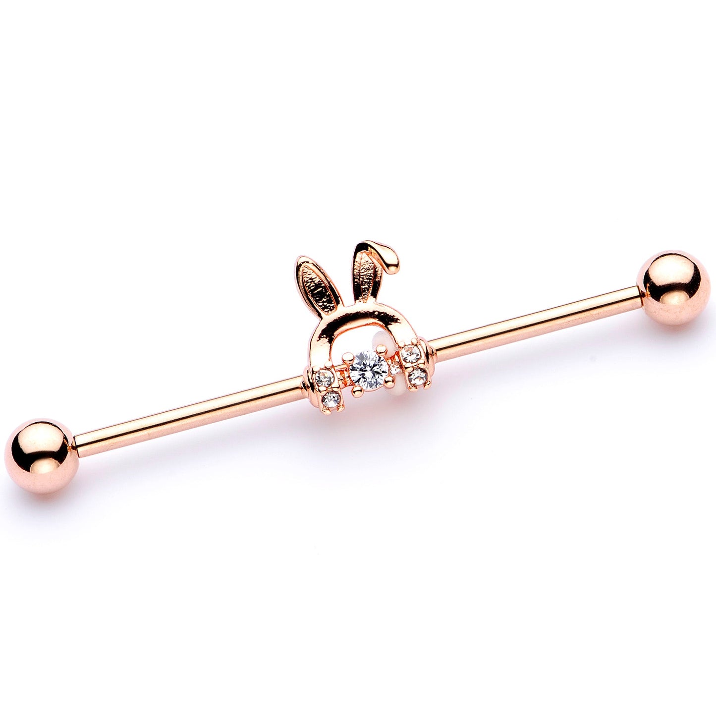 14 Gauge Rose Gold Tone Bunny Ear Headphone Industrial Barbell