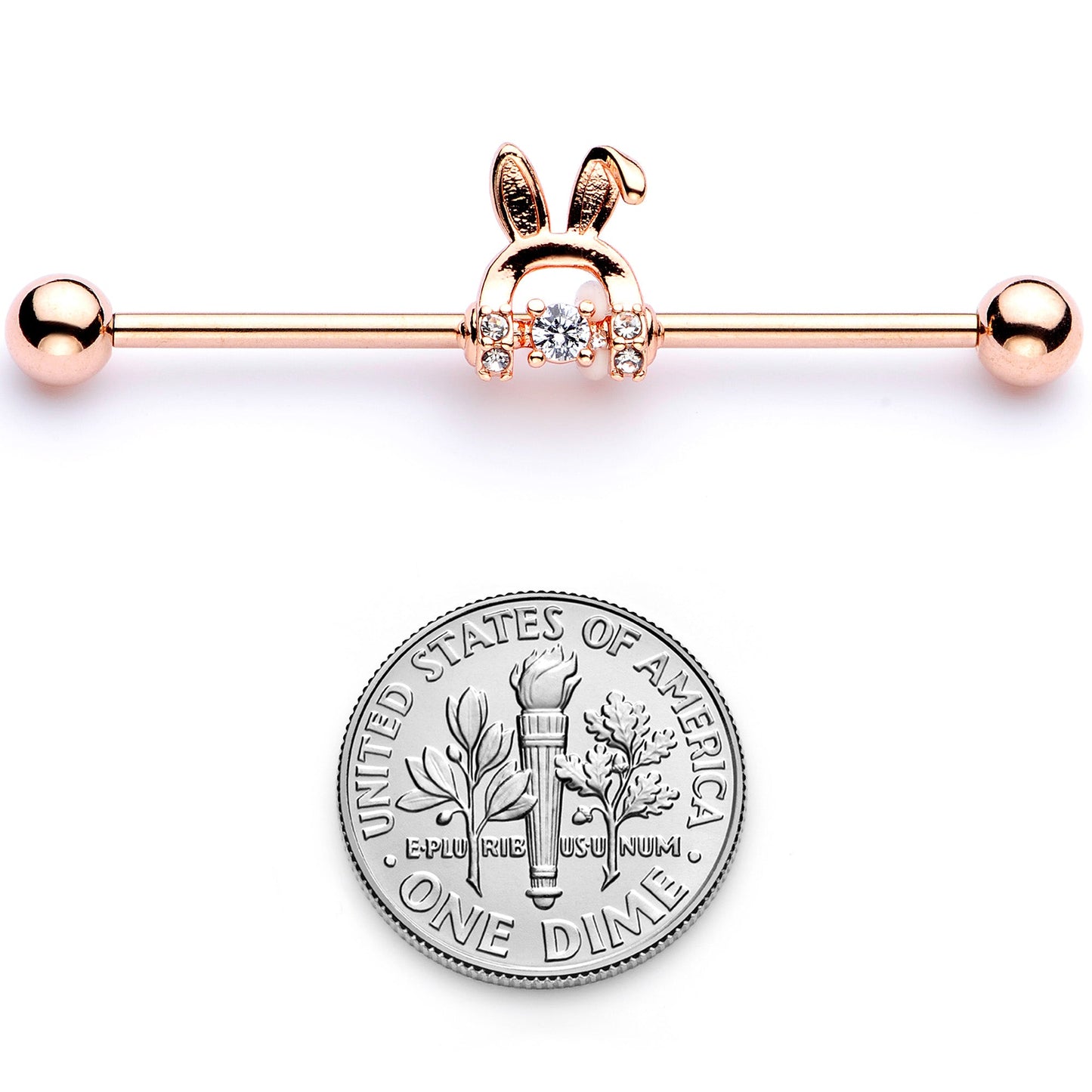 14 Gauge Rose Gold Tone Bunny Ear Headphone Industrial Barbell