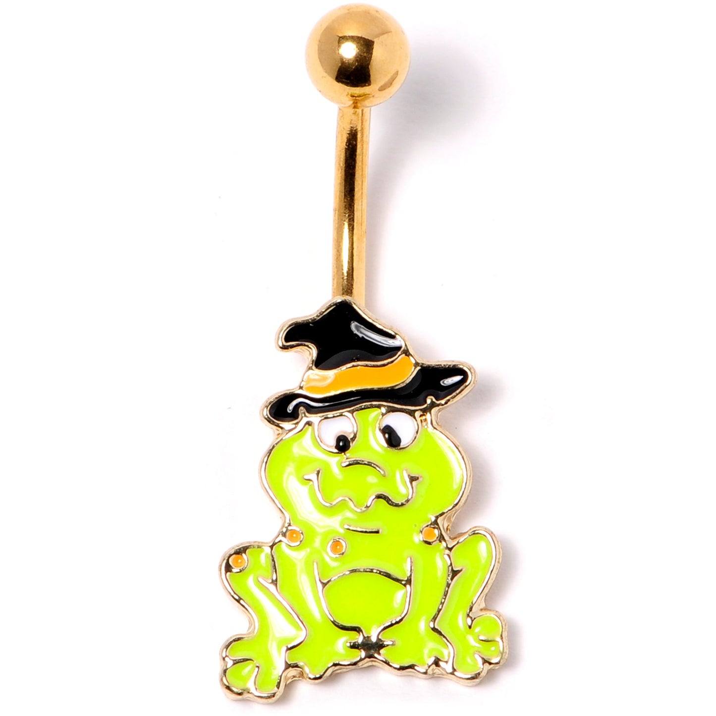 Gold Tone Ghastly Green Frog Witch Hat Halloween Belly Ring