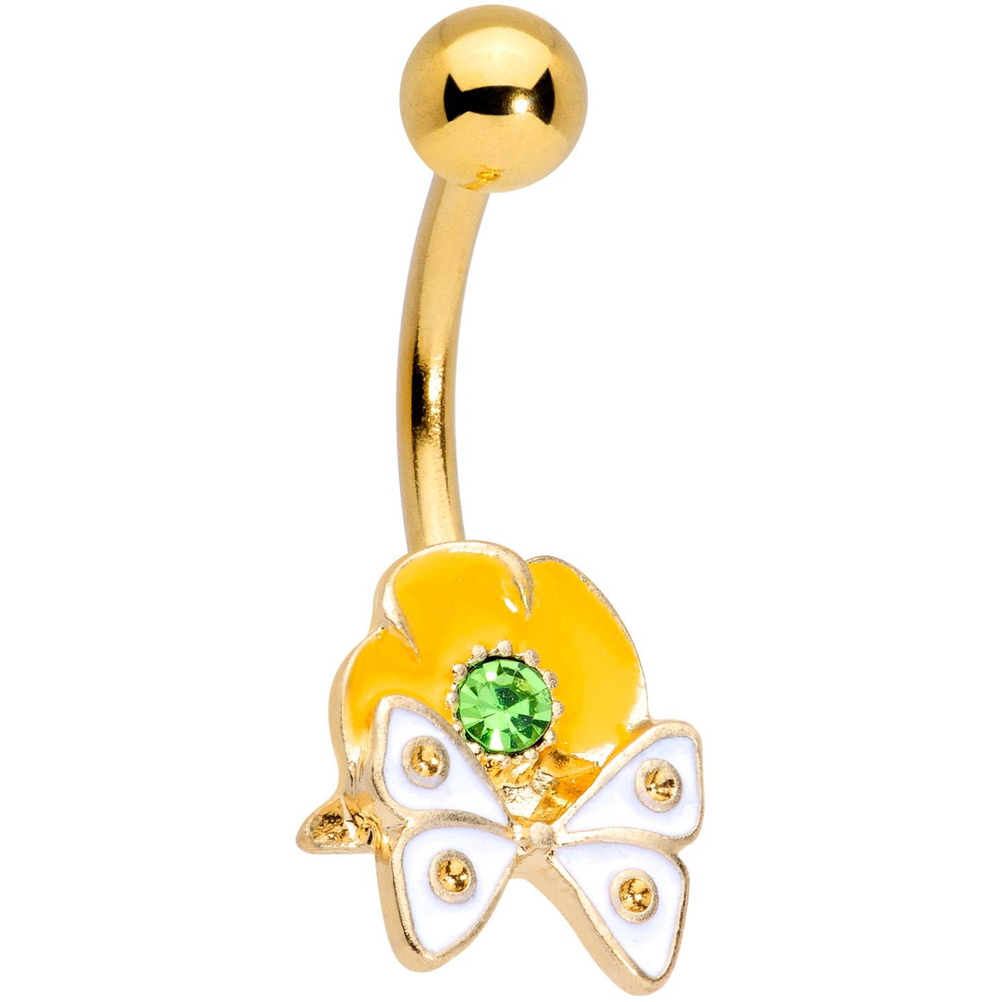 Green Gem Gold Tone Butterfly Flower Belly Ring