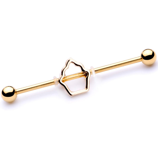 14 Gauge Gold Tone Hollow Cupcake Industrial Barbell 38mm