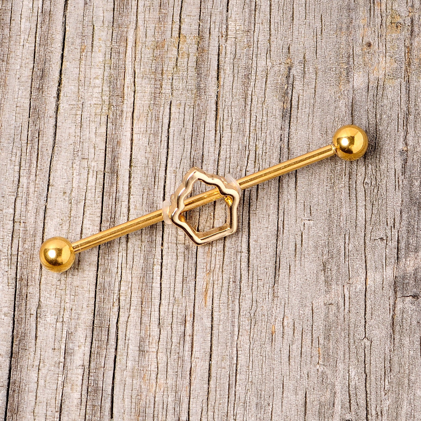 14 Gauge Gold Tone Hollow Cupcake Industrial Barbell 38mm