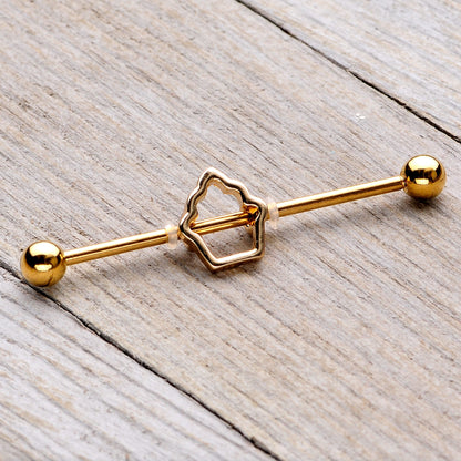 14 Gauge Gold Tone Hollow Cupcake Industrial Barbell 38mm