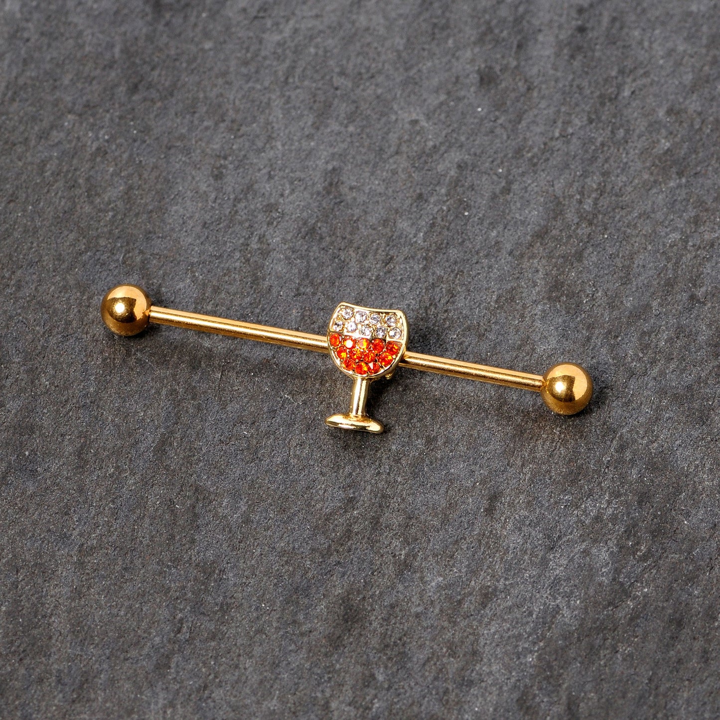 Orange Gem Gold Tone Holiday Wine Halloween Industrial Barbell 38mm