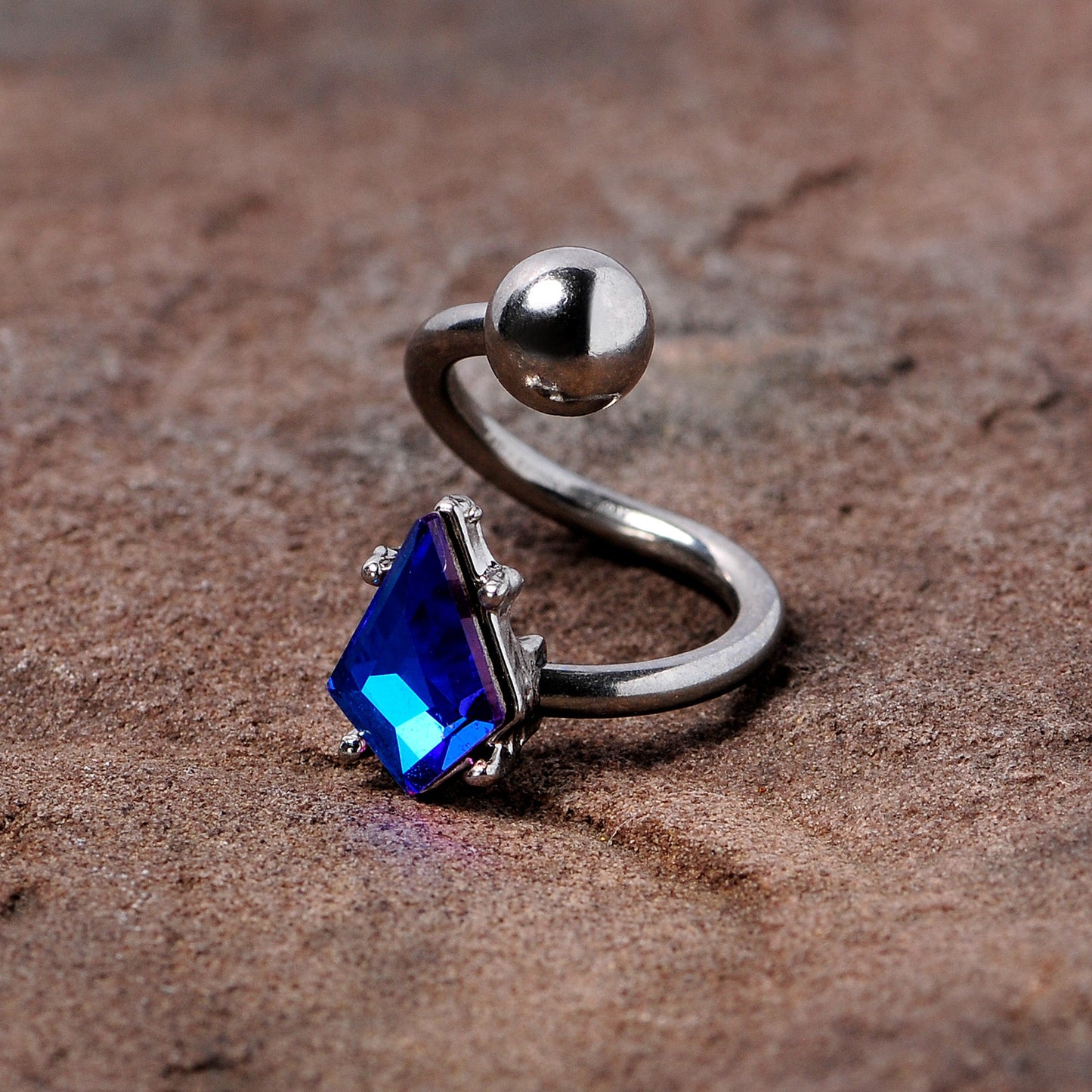 14 Gauge 3/8 Blue Gem Graceful Rhombus Spiral Twister Belly Ring
