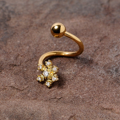 Clear CZ Gem Gold Tone Snowflake Christmas Spiral Twister Belly Ring
