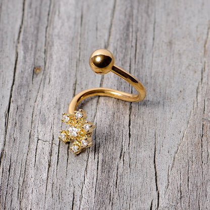 Clear CZ Gem Gold Tone Snowflake Christmas Spiral Twister Belly Ring