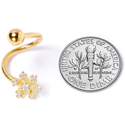 Clear CZ Gem Gold Tone Snowflake Christmas Spiral Twister Belly Ring