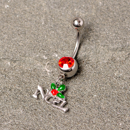 Red Gem Noel Winter Holiday Christmas Dangle Belly Ring