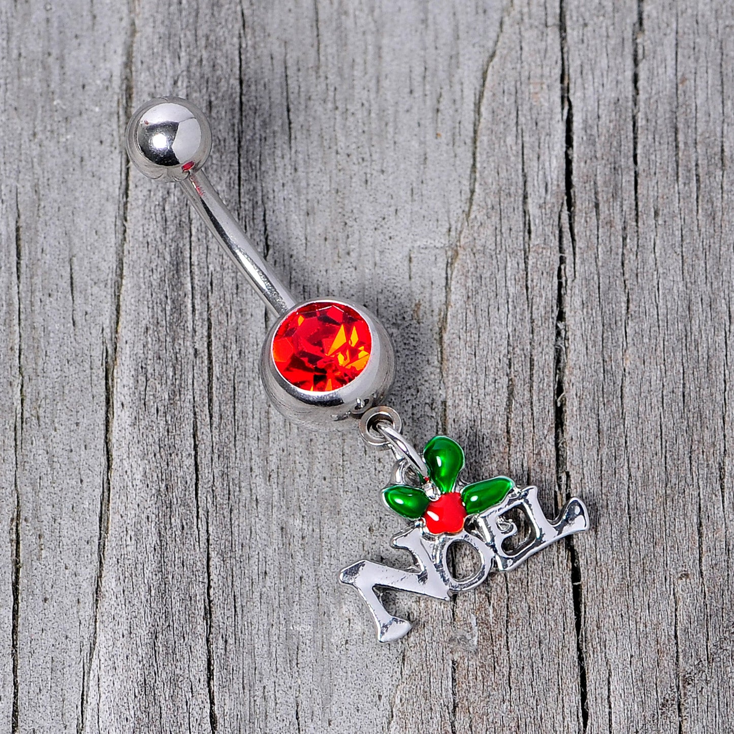 Red Gem Noel Winter Holiday Christmas Dangle Belly Ring