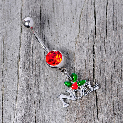 Red Gem Noel Winter Holiday Christmas Dangle Belly Ring