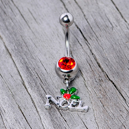 Red Gem Noel Winter Holiday Christmas Dangle Belly Ring