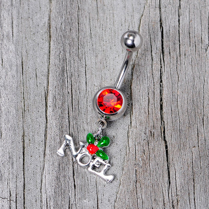 Red Gem Noel Winter Holiday Christmas Dangle Belly Ring