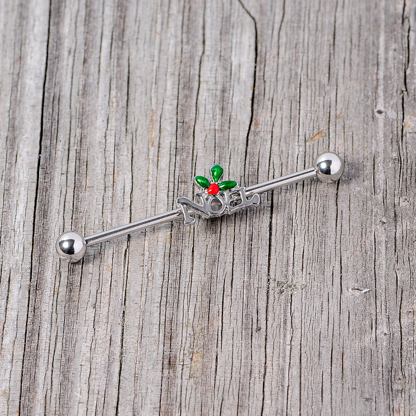 14 Gauge Red Gem Noel Holiday Christmas Industrial Barbell 38mm