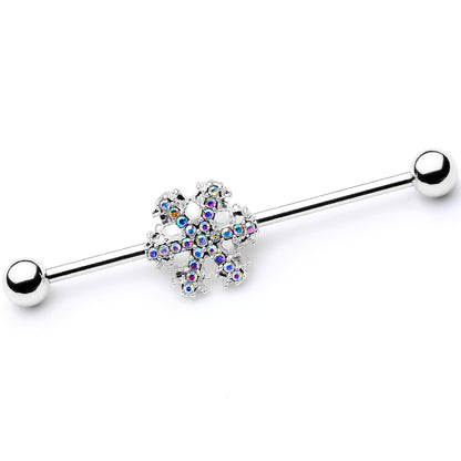 14 Gauge Aurora Gem Snowflake Industrial Barbell 38mm