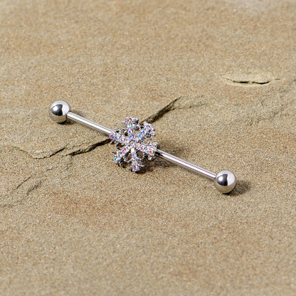 14 Gauge Aurora Gem Snowflake Industrial Barbell 38mm