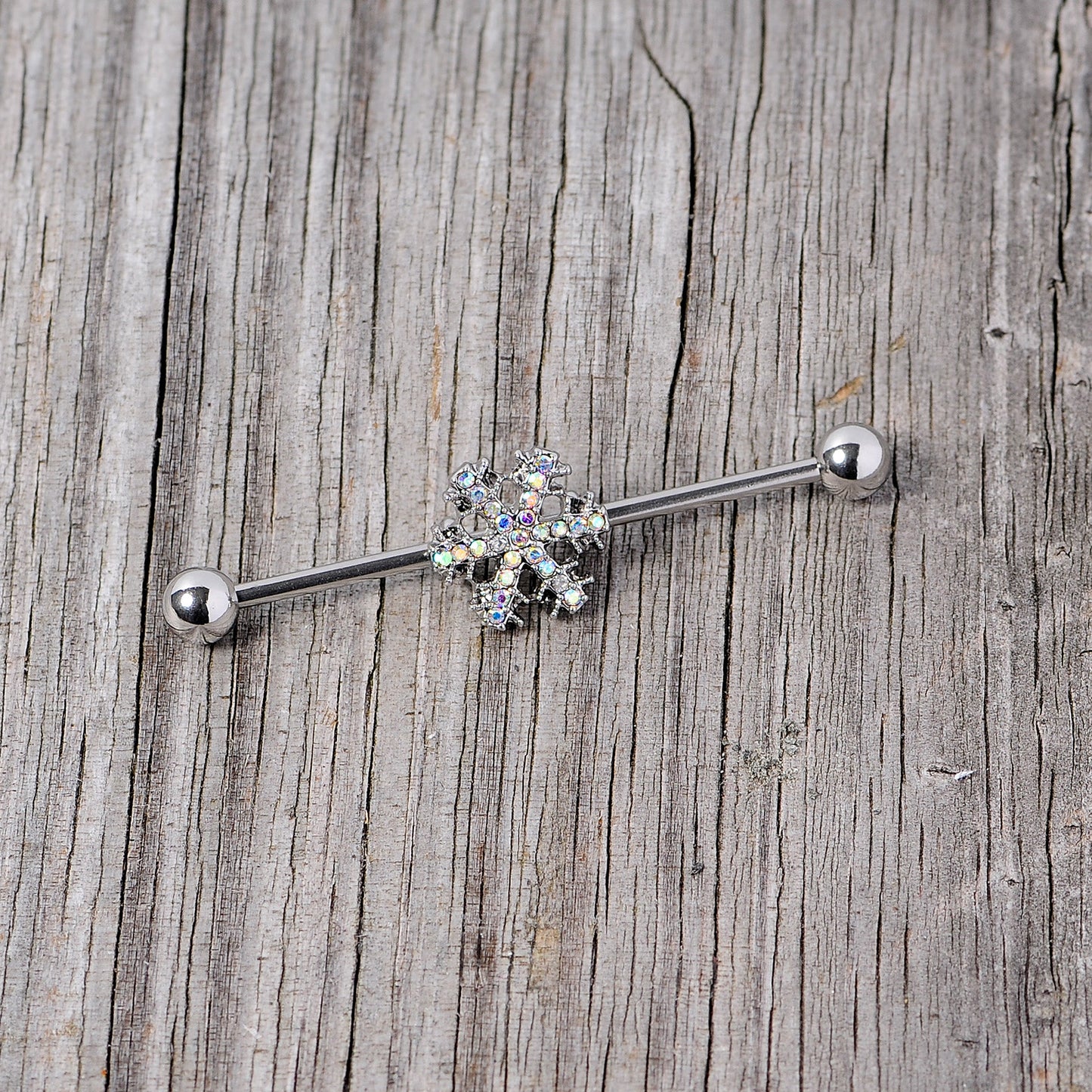 14 Gauge Aurora Gem Snowflake Industrial Barbell 38mm