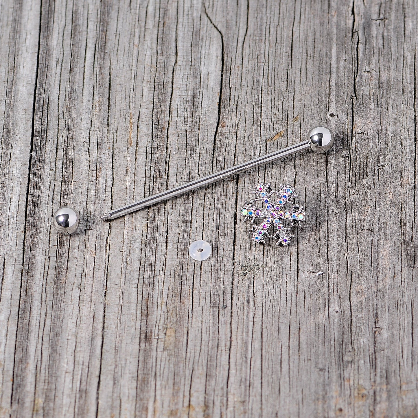 14 Gauge Aurora Gem Snowflake Industrial Barbell 38mm