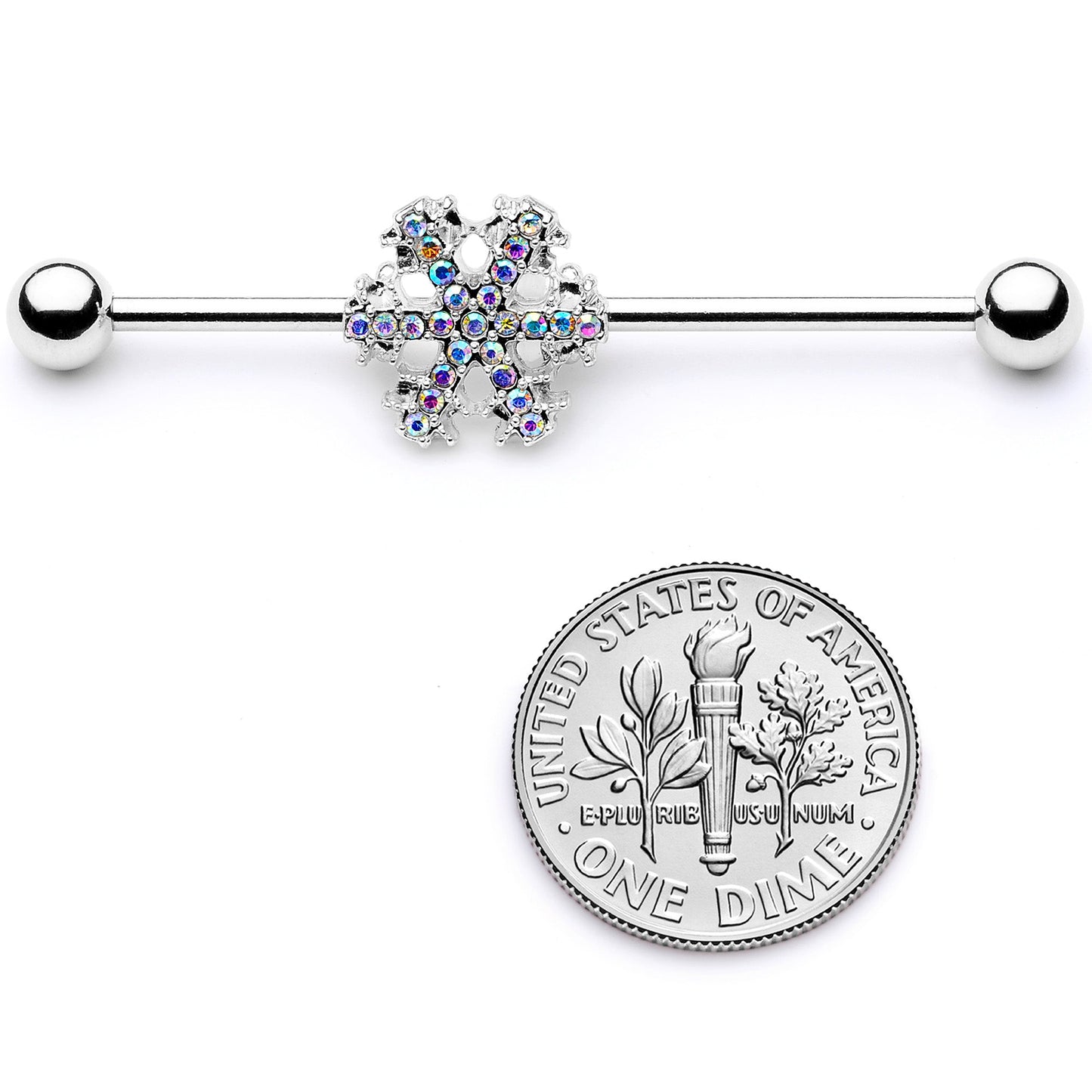 14 Gauge Aurora Gem Snowflake Industrial Barbell 38mm