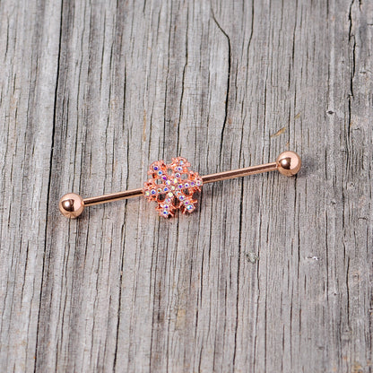 14 Gauge Aurora Gem Rose Gold Tone Snowflake Industrial Barbell 38mm