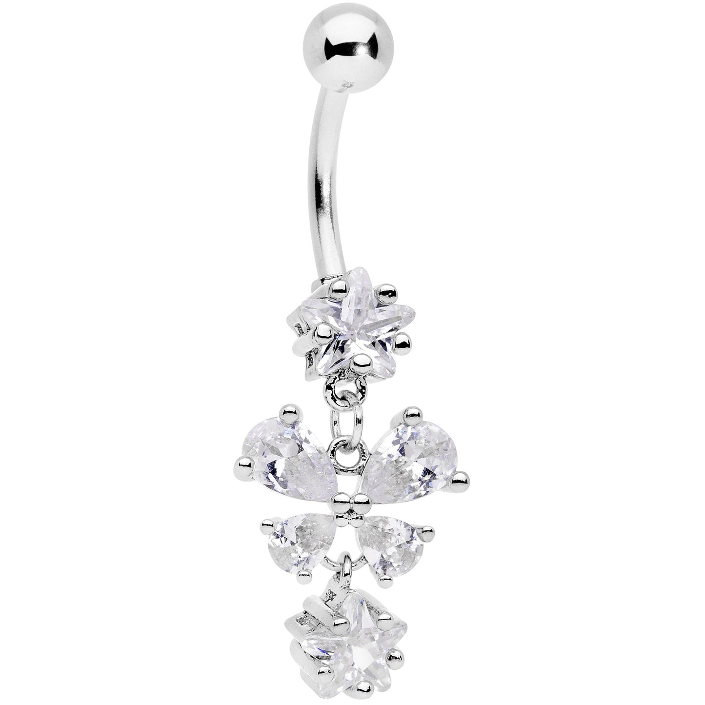 Clear Gem Star Bow Dangle Belly Ring