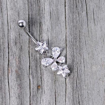 Clear Gem Star Bow Dangle Belly Ring
