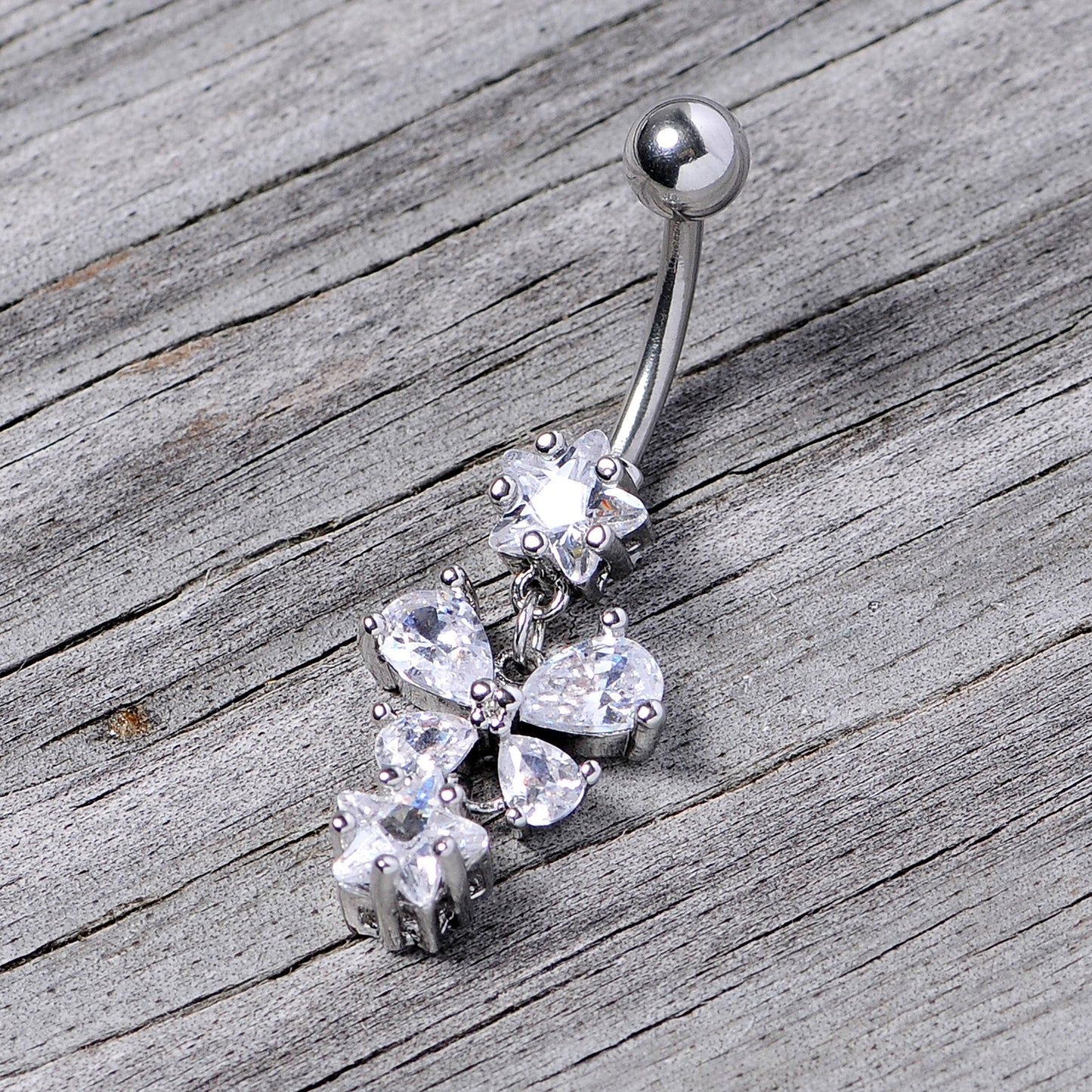 Clear Gem Star Bow Dangle Belly Ring