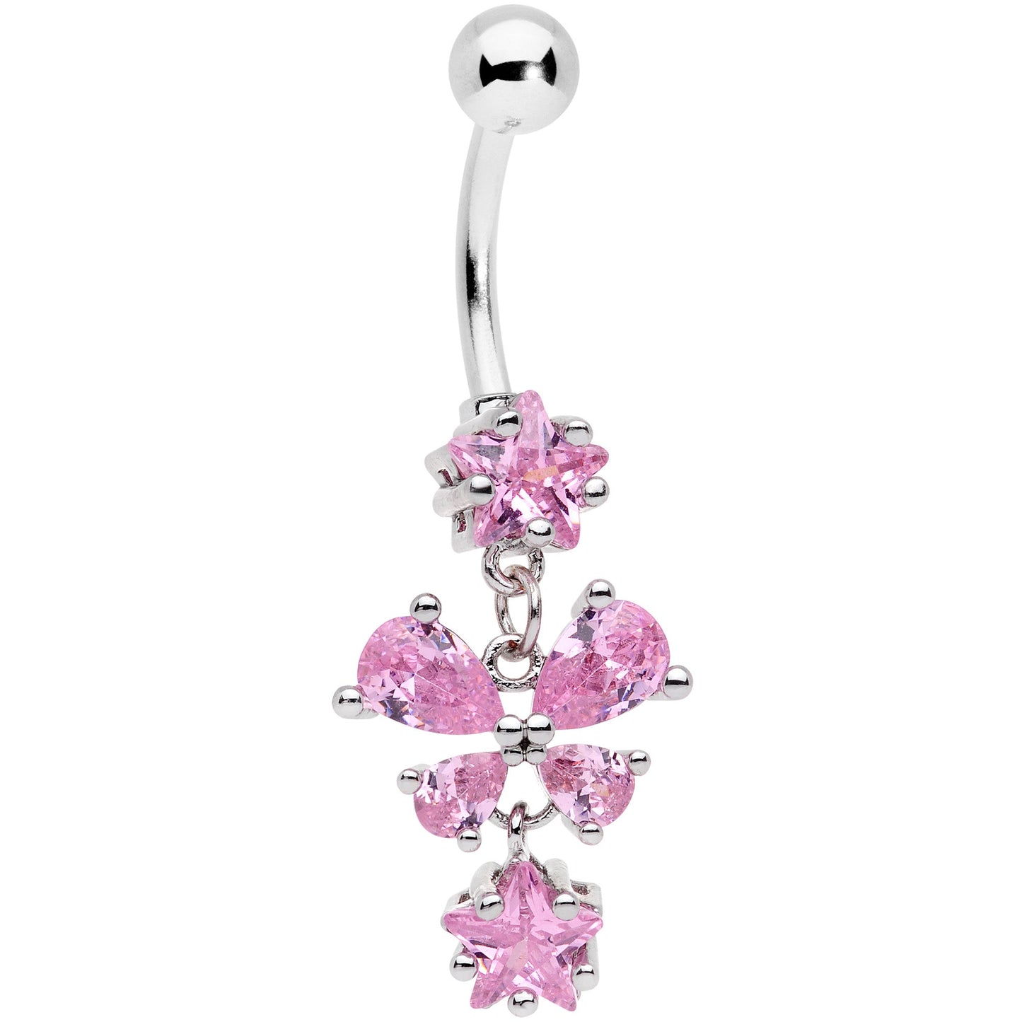 Pink Gem Star Bow Dangle Belly Ring