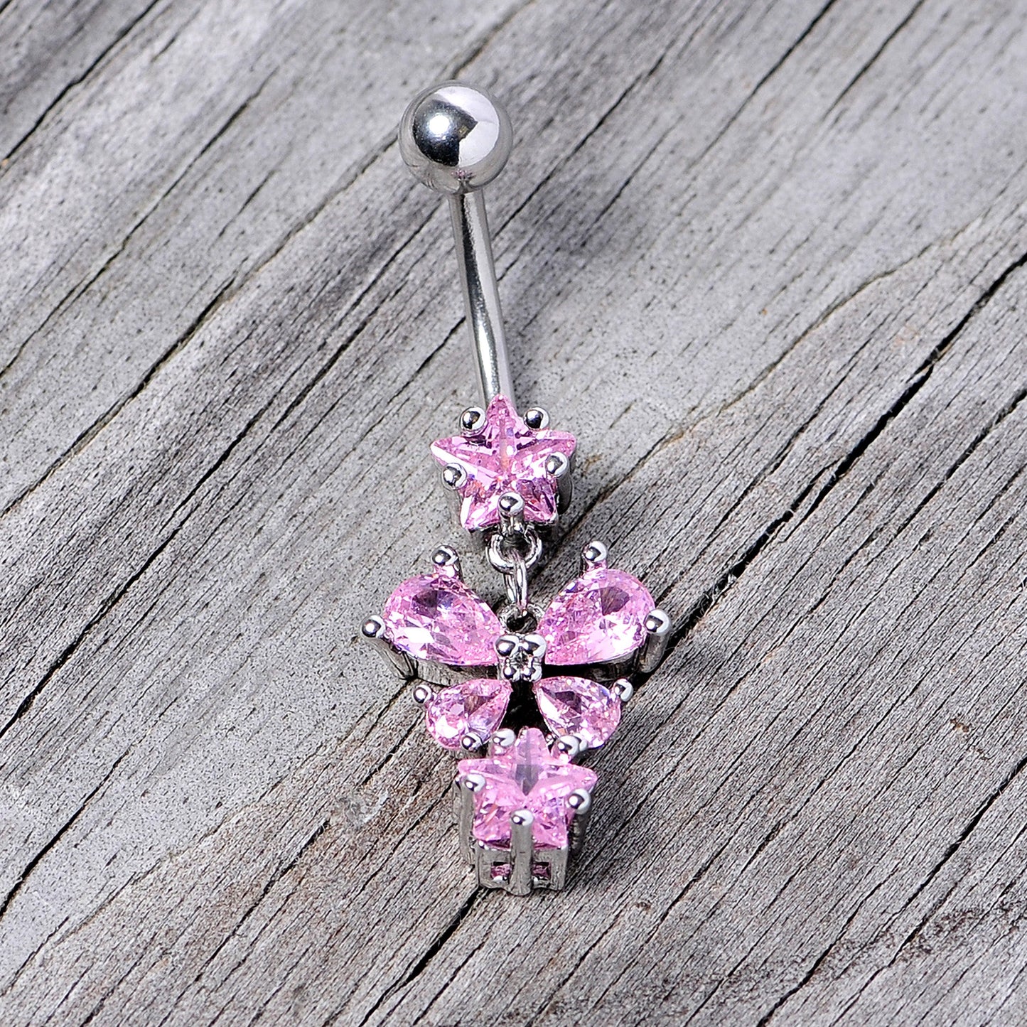 Pink Gem Star Bow Dangle Belly Ring