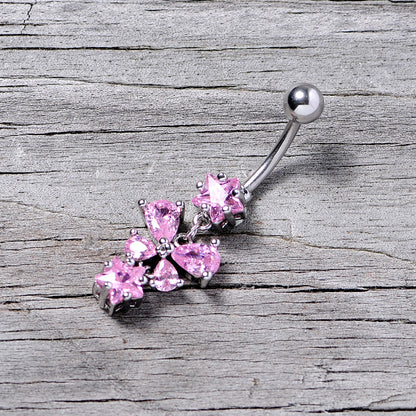 Pink Gem Star Bow Dangle Belly Ring