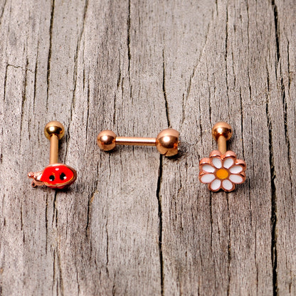 16 Gauge 1/4 Clear Gem Rose Gold Hue Ladybug Cartilage Tragus Set of 3