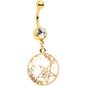 Clear Aurora Gem Gold Tone Circle Star Moon Dangle Belly Ring