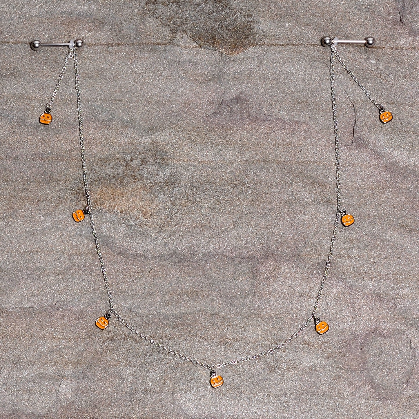 14 Gauge 5/8 Orange Pumpkin Patch Halloween Dangle Nipple Chain