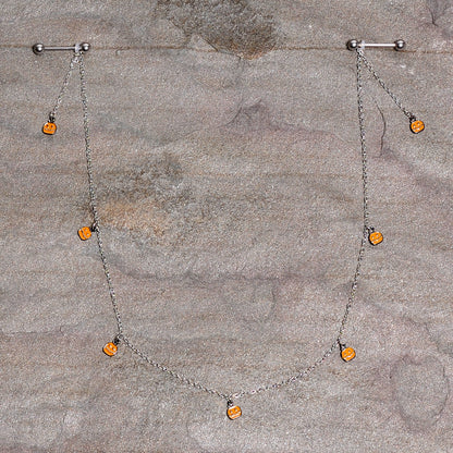 14 Gauge 5/8 Orange Pumpkin Patch Halloween Dangle Nipple Chain