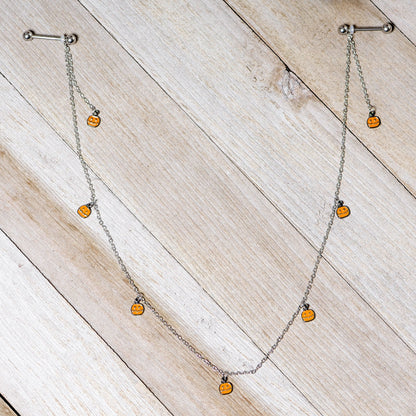 14 Gauge 5/8 Orange Pumpkin Patch Halloween Dangle Nipple Chain