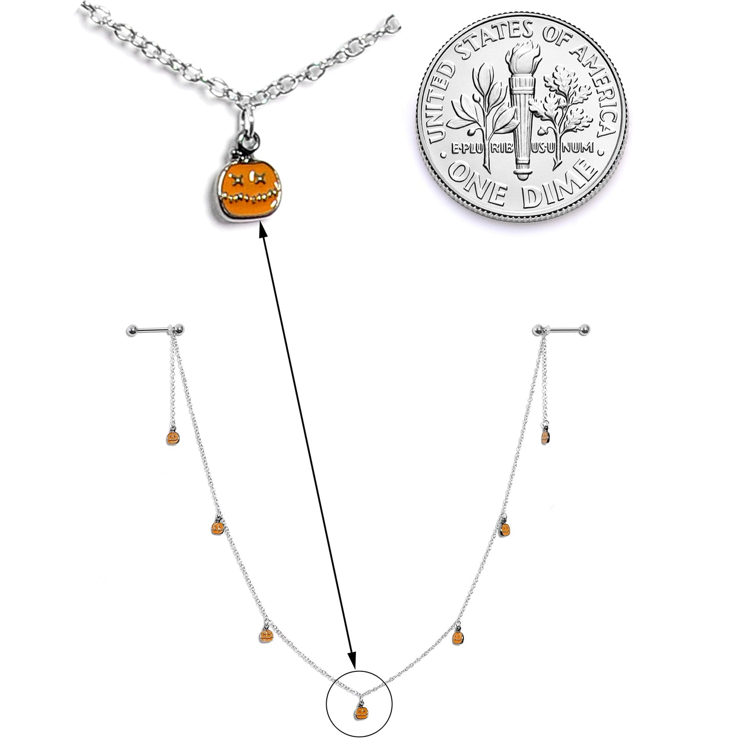 14 Gauge 5/8 Orange Pumpkin Patch Halloween Dangle Nipple Chain